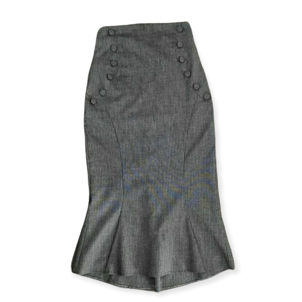 Vintage Le Chateau Charcoal & White Pinstripe Skirt - Size 1/2